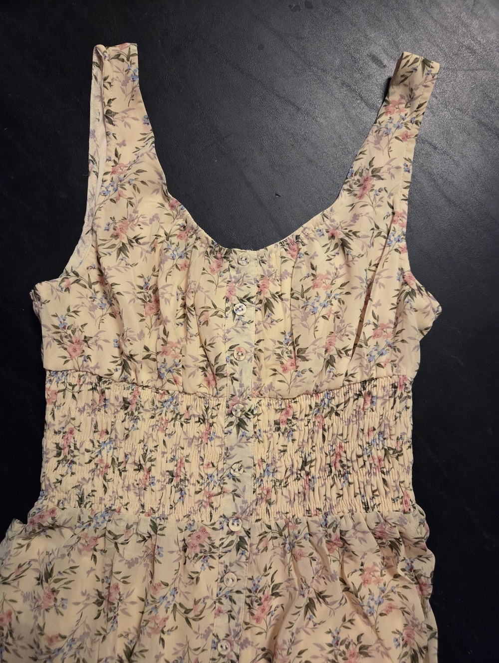 Yellow Floral Sleeveless Smocked Waist Dress
